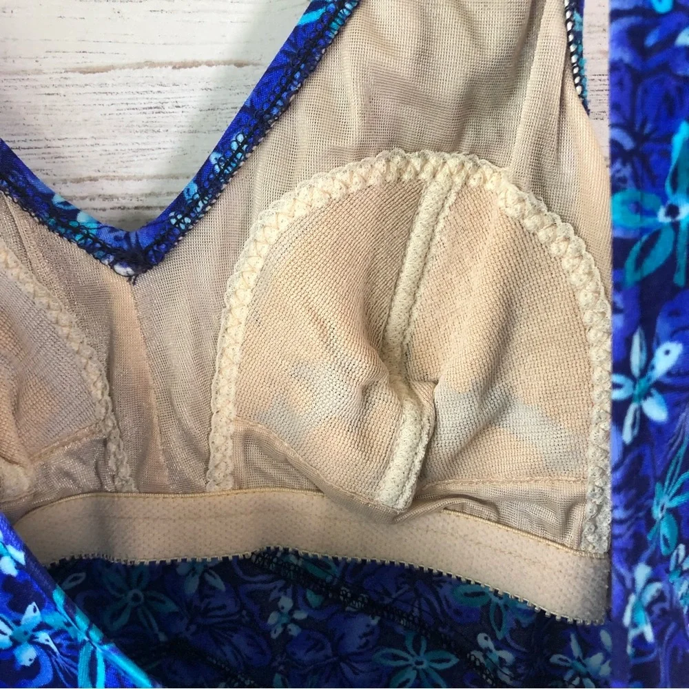 VINTAGE 80s MAXINE OF HOLLYWOOD Floral Skirted One Piece Swimsuit Made in USA 12
